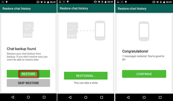 restore whatsapp on android google drive