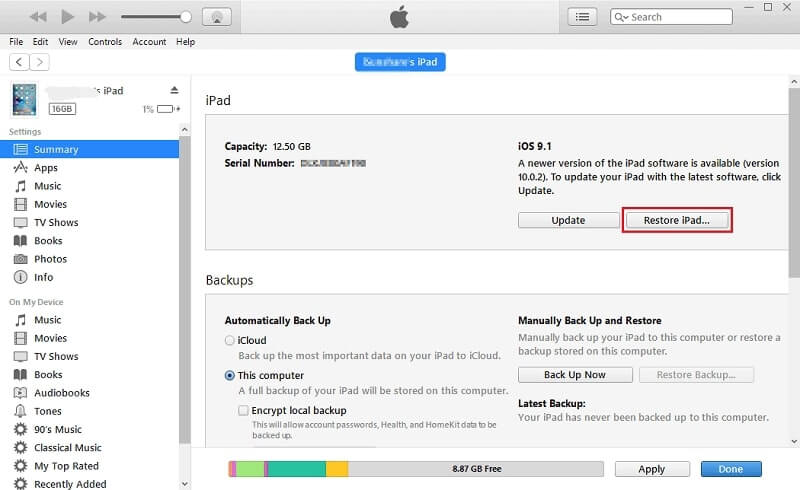 use itunes to reset ipad without icloud password
