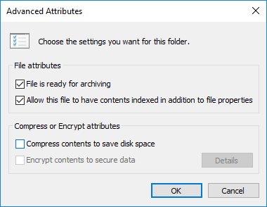 uncheck compress contents to save disk space