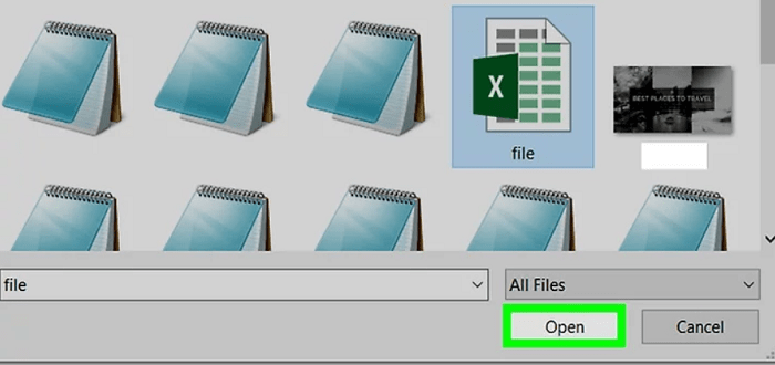 click open to upload the target excel file