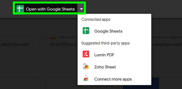 choose google sheet to open the file