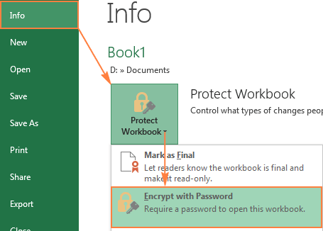 set open password to protect excel
