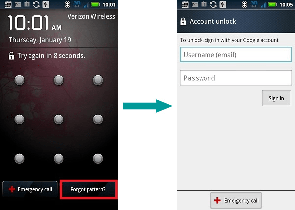 reset android screen password via forgot pattern