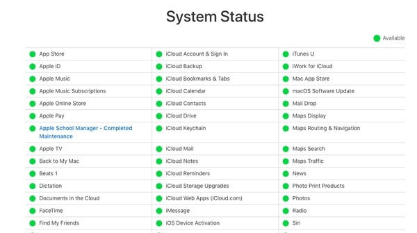 check apple server system status