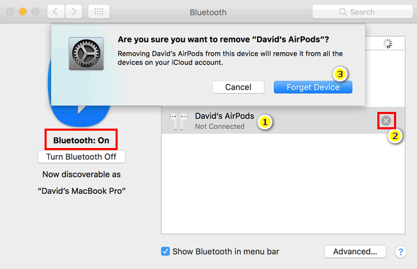 forget device remove airpods on mac