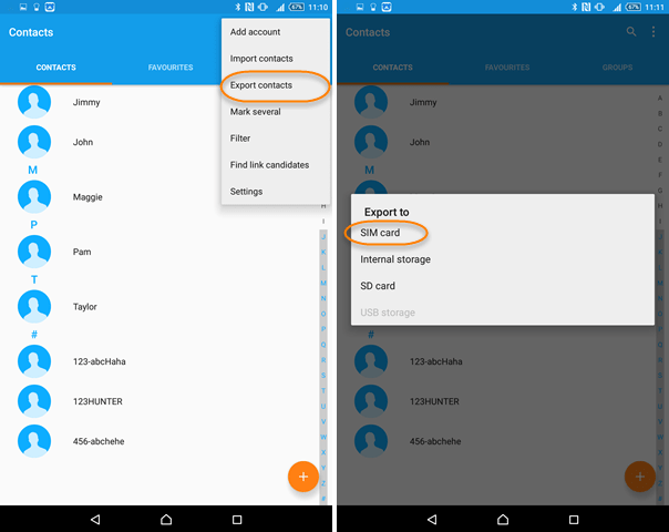 export contacts to sim card