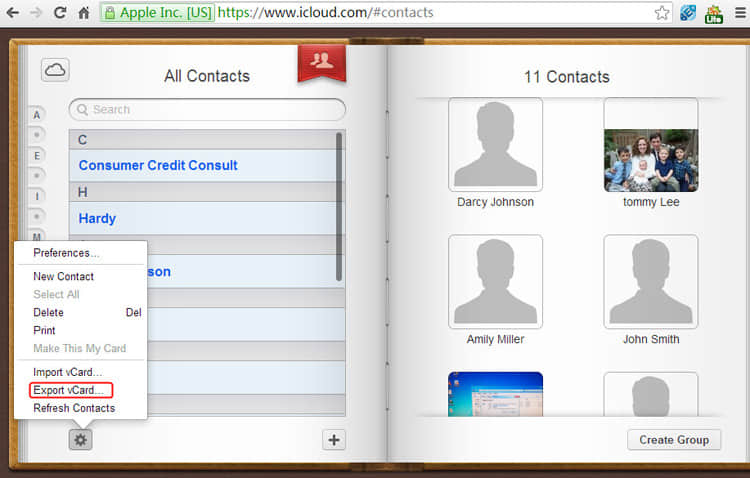 export icloud contacts vcard