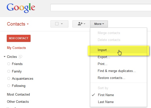 import contacts to google gmail