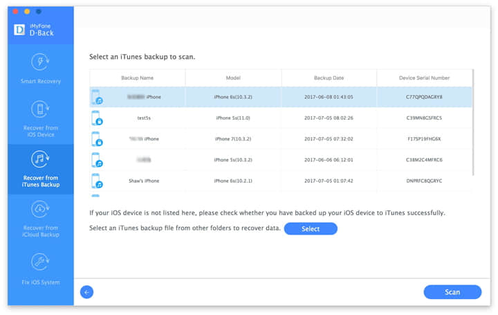 select an itunes backup mac