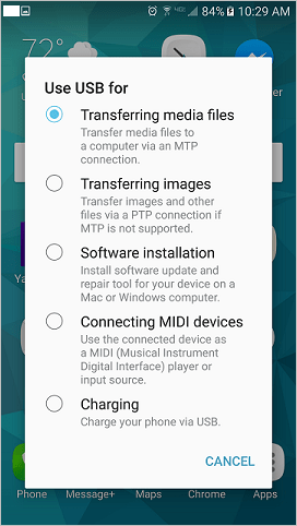 cconnect and turn on MTP