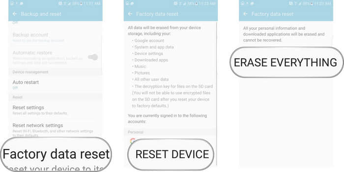 factery reset android