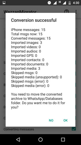 wazzapmigrator conversion successful
