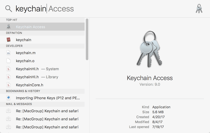 keychain access spotlight