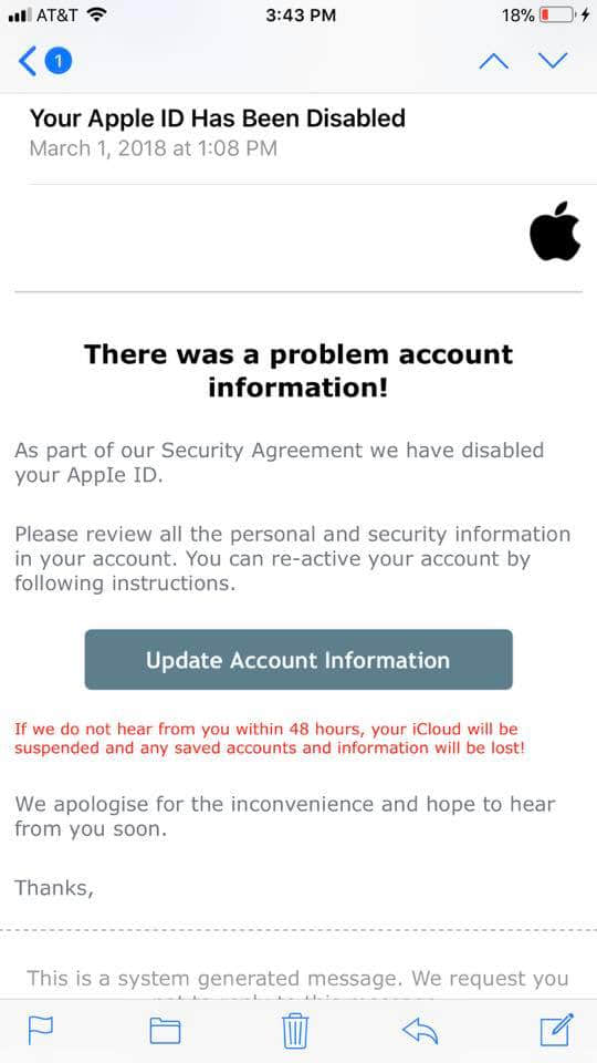 Receive Apple ID is disabled email