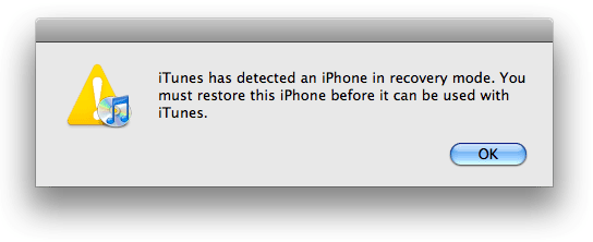 iTunes has detected an iPhone in recovery mode