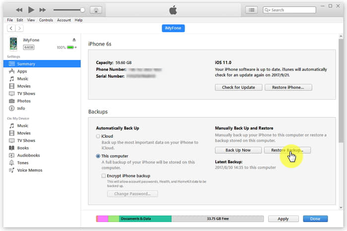 restore iphone from itunes backup