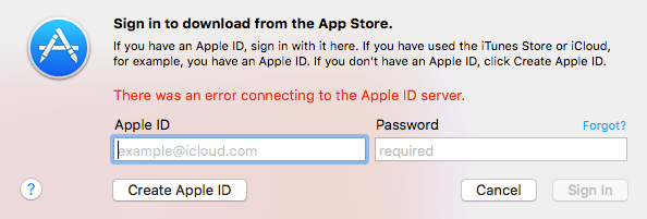 verification failed there was an error connecting to the apple id server