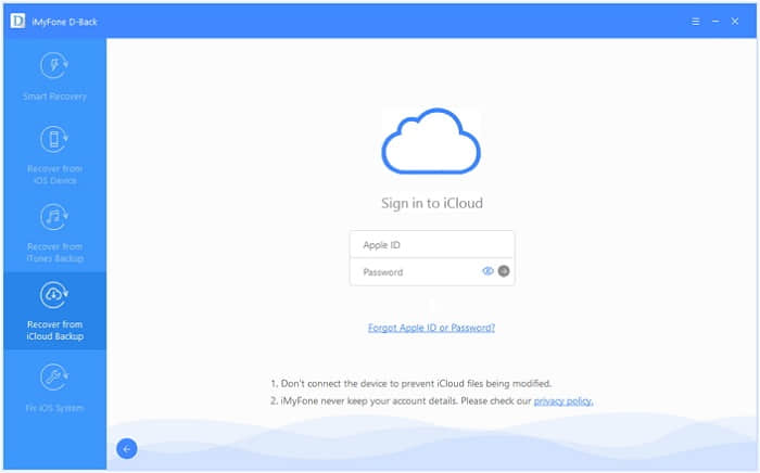 enter your iCloud log in details