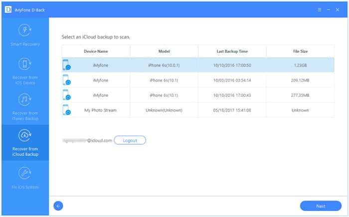 select the iCloud backup you would like to recover notes from iPhone