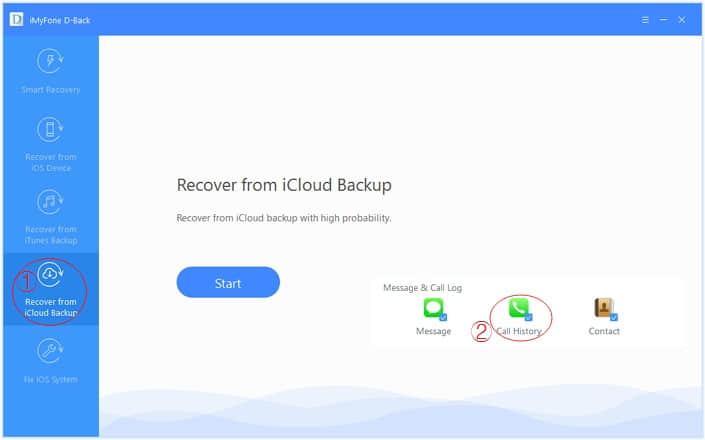 choose recover call log from iCloud backup mode