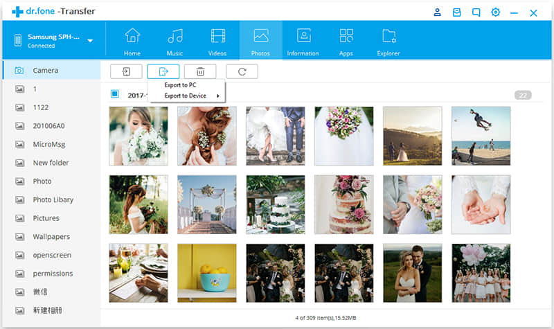 select photos and copy from galaxy to pc