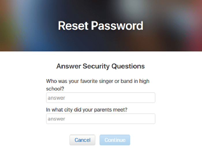 Answer the security questions and continue