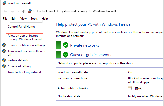 open firewall setting on windows