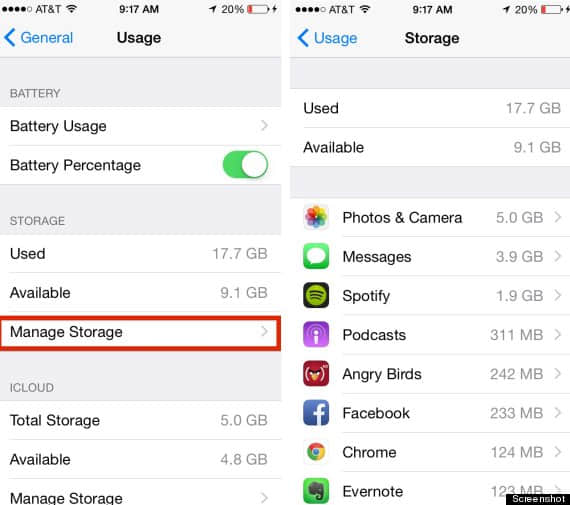 iphone check storage space