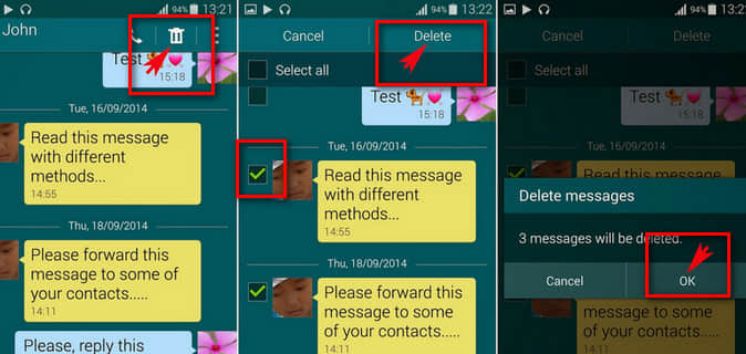 manually delete text messages android