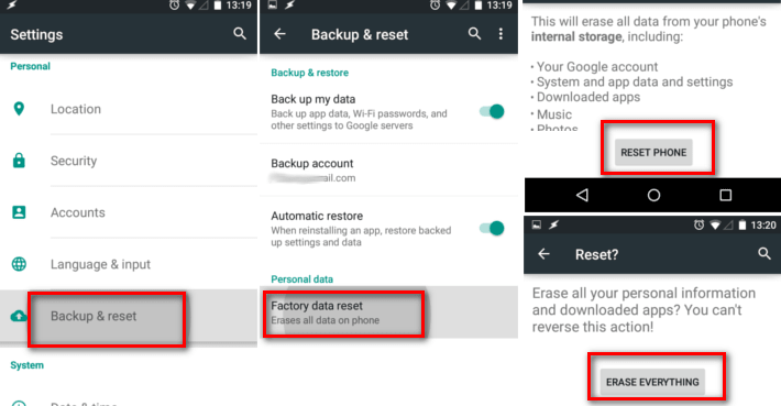 factory reset to wipe android phone