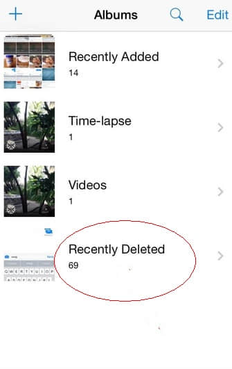 check iphone recently deleted album folder