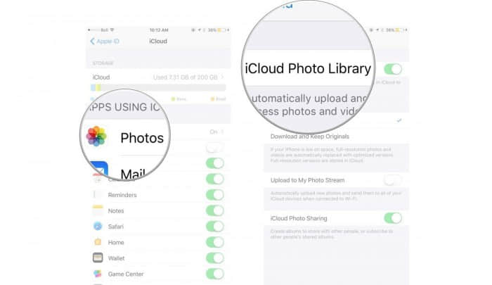 switch on icloud photo library