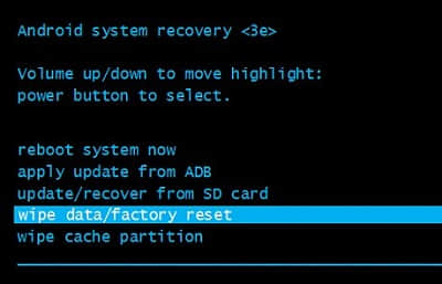 choose wipe data factory reset option