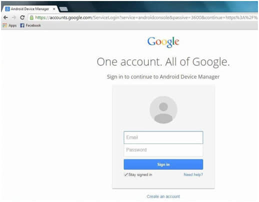 sign in google account android device manager