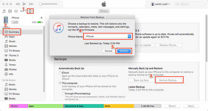 restore old backup itunes to iphone