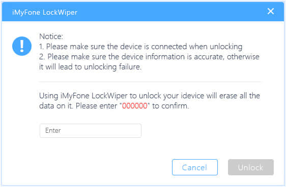 enter number and confirm unlock option