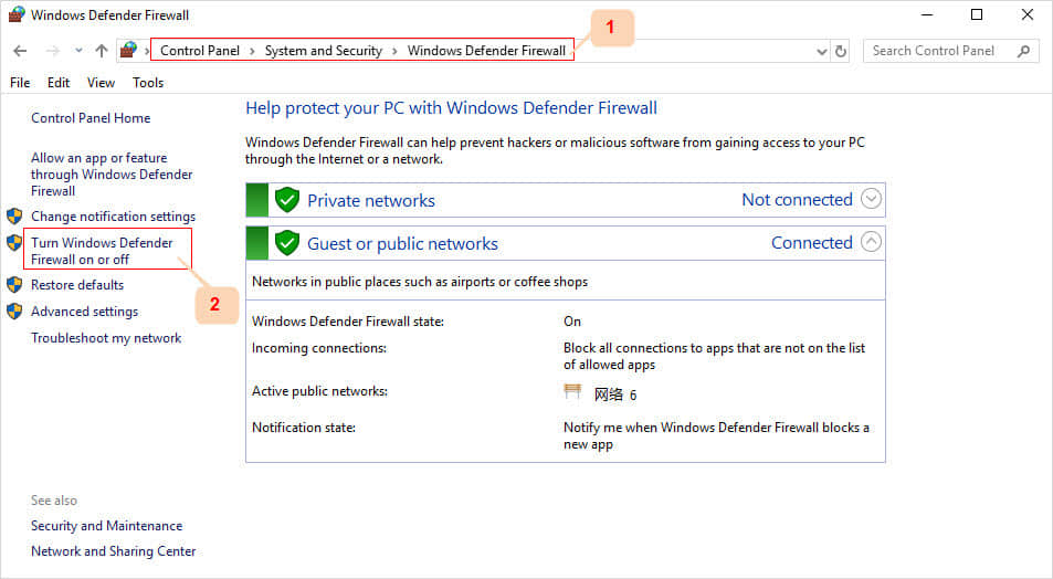 turn off windows defender firewall for a while