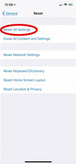 reset all settings