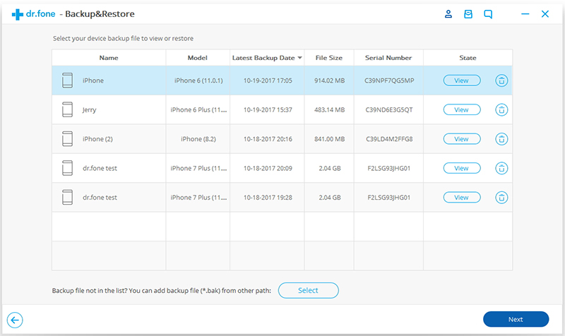 select the backup want to restore