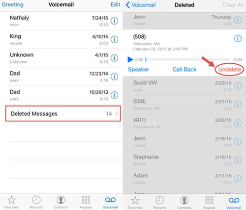 check and restore recently deleted voicemail iphone