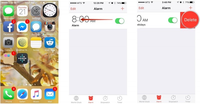 delete previous alarm on iphone