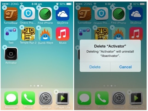 delete third party activator app iphone