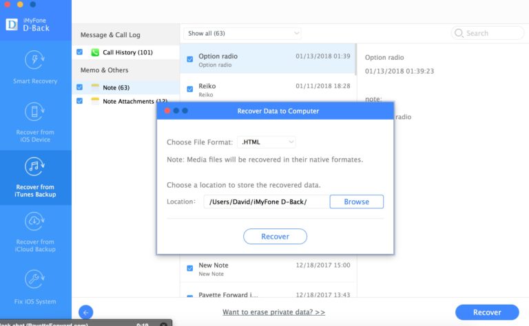 recover from itunes backup dback