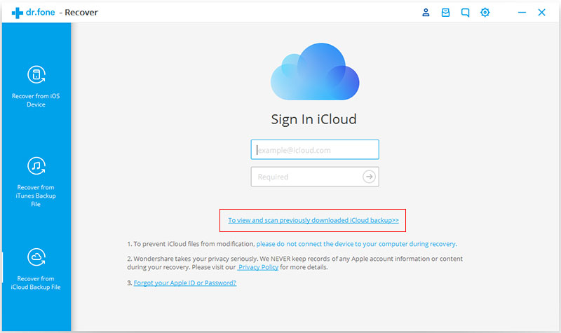 recover from icloud backup file drfone
