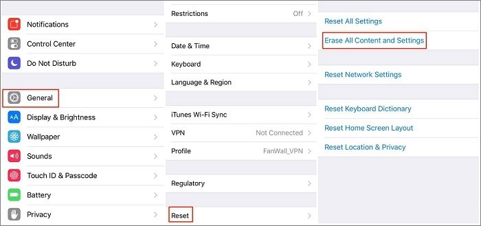 erase all content settings in ipad