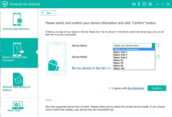 choose and confirm your samsung device model