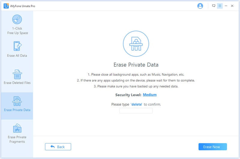 enter delete to confirm erase private data ios