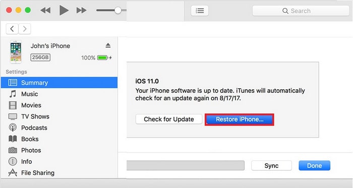 restore iphone via itunes without icloud password