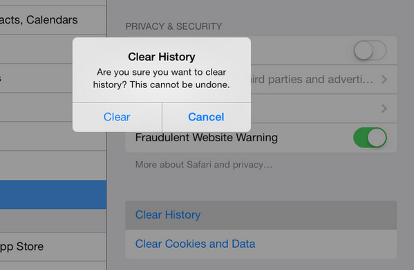 make sure that you intend to clear history on ipad