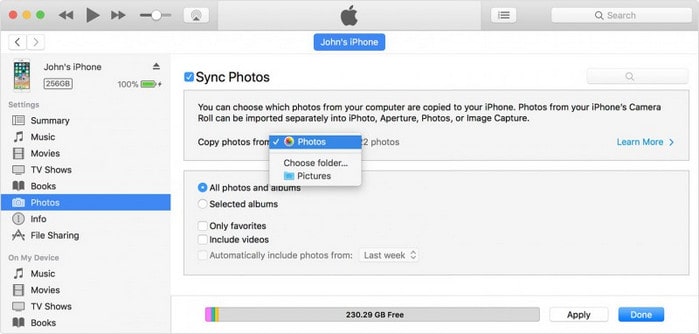 use itunes to sync photos to computer